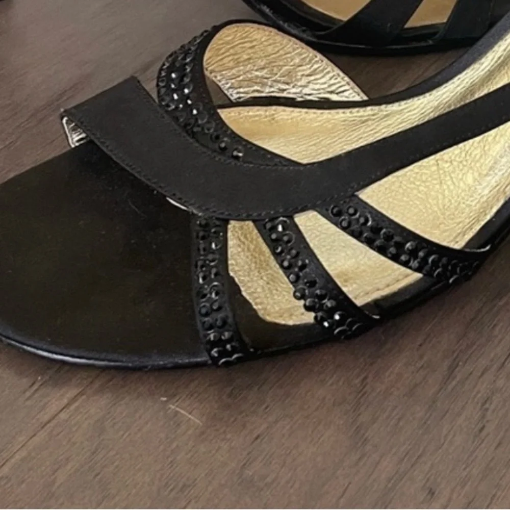 Adrianna Papell black satin heels with beads and sparkly heel - Picture 4 of 10